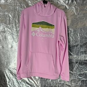 Columbia Light Pink Hoodie with Mountain Graphic